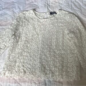 White Lace long sleeved Crochet Top. Size Large